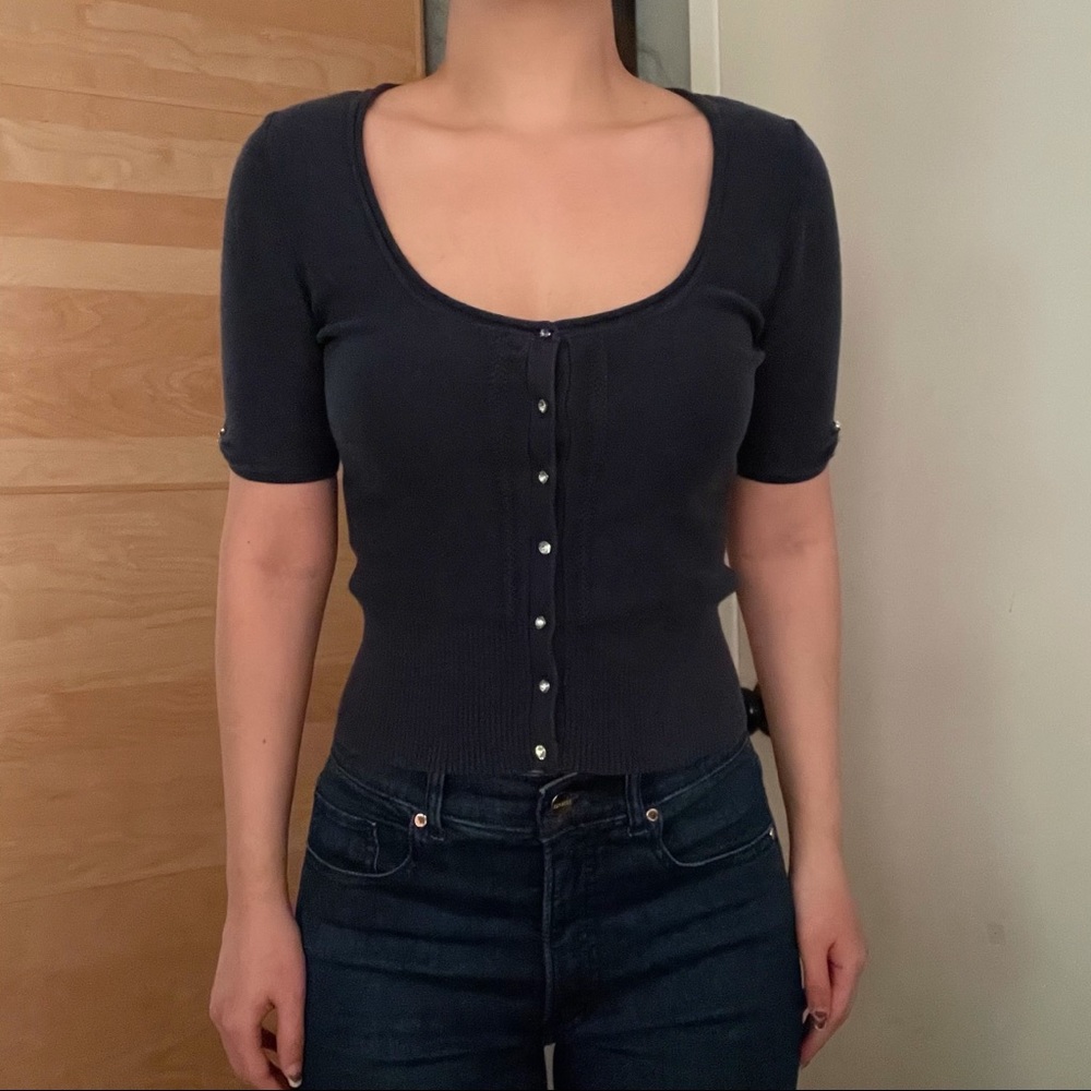 Guess Navy Rhinestone Button Cardigan